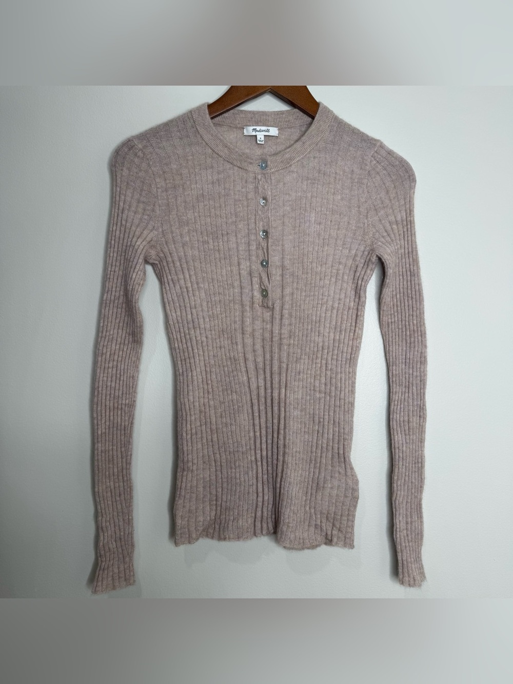 Madewell Neutral Tan Alpaca Blend Lightweight Knit Henley Sweater Size Small